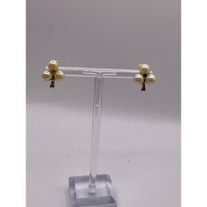 Vintage Gold Tone Clip-On Earrings With Faux Pearl Cluster